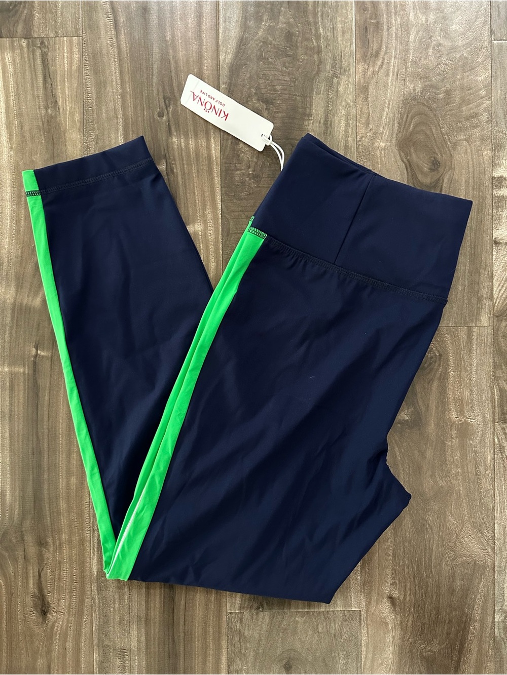 NWT KINONA Womens Golf Pants UPF 50+ Leggings Navy White Green Stripe Size Large